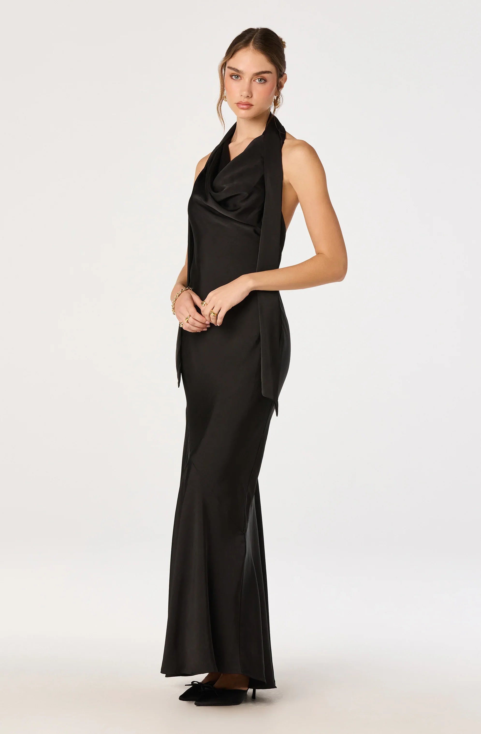 Lbruh Varya Satin Cowl Neck Maxi Dress