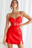 Trophy Lace Bodice Sweetheart Neckline Mini Dress Red