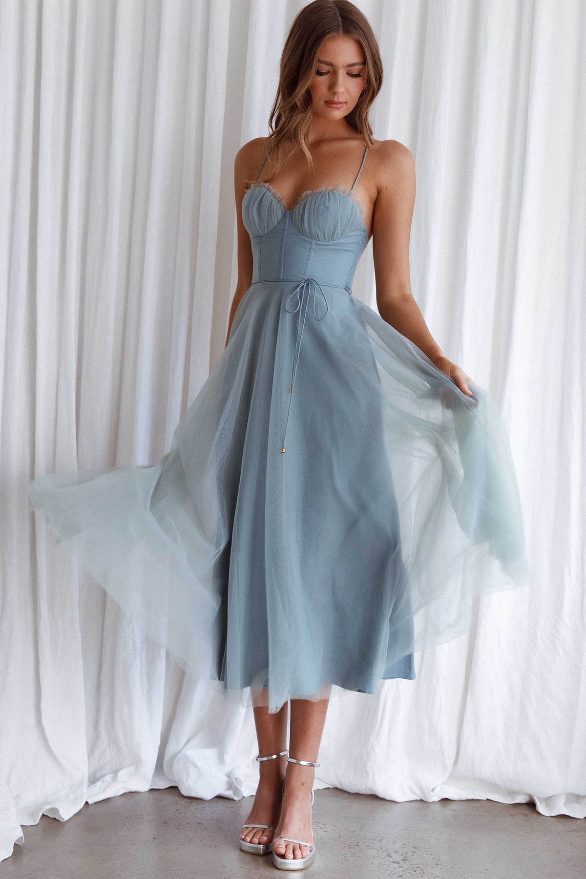 Smitten Sweetheart Neckline Chiffon Midi Dress Sage Main image