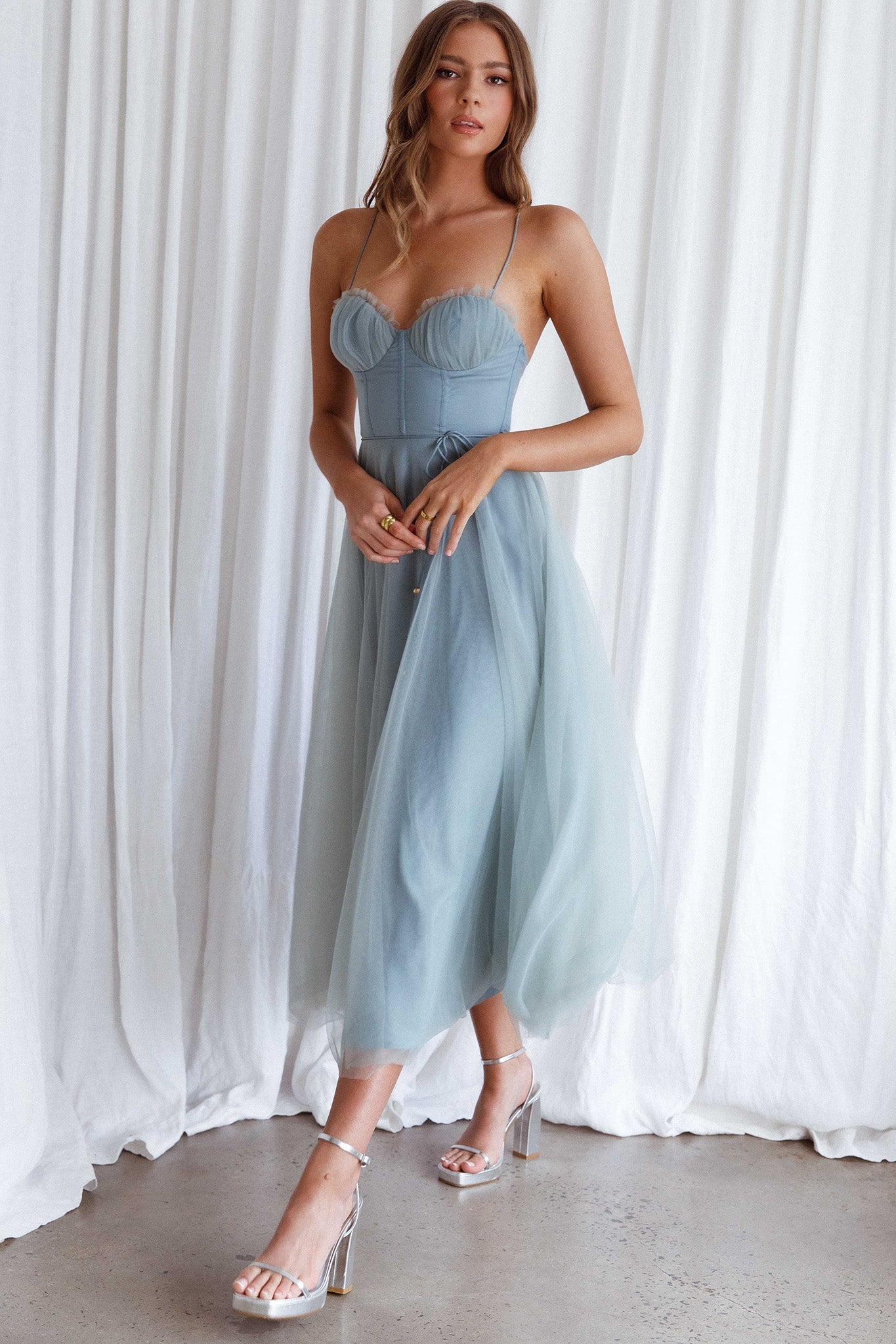 Smitten Sweetheart Neckline Chiffon Midi Dress Sage Secondary image