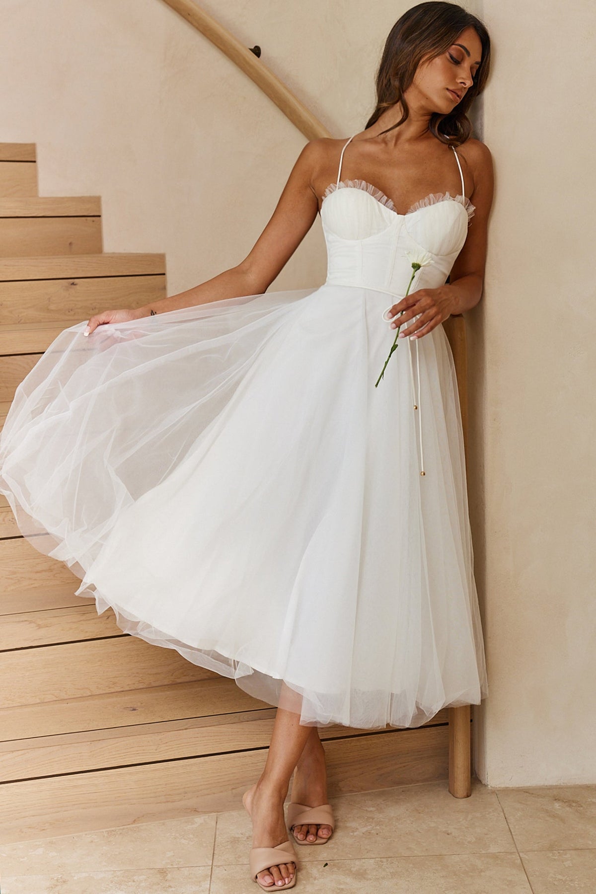 Smitten Sweetheart Neckline Chiffon Midi Dress White Main image