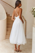 Smitten Sweetheart Neckline Chiffon Midi Dress White