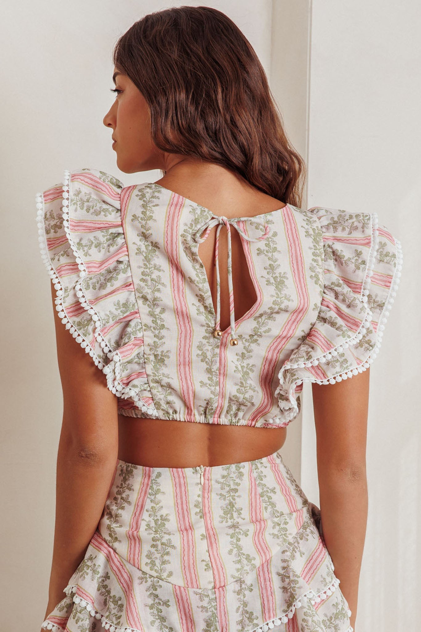 Wild And Free Ruffle Trim Crop Top Floral Natural Secondary image