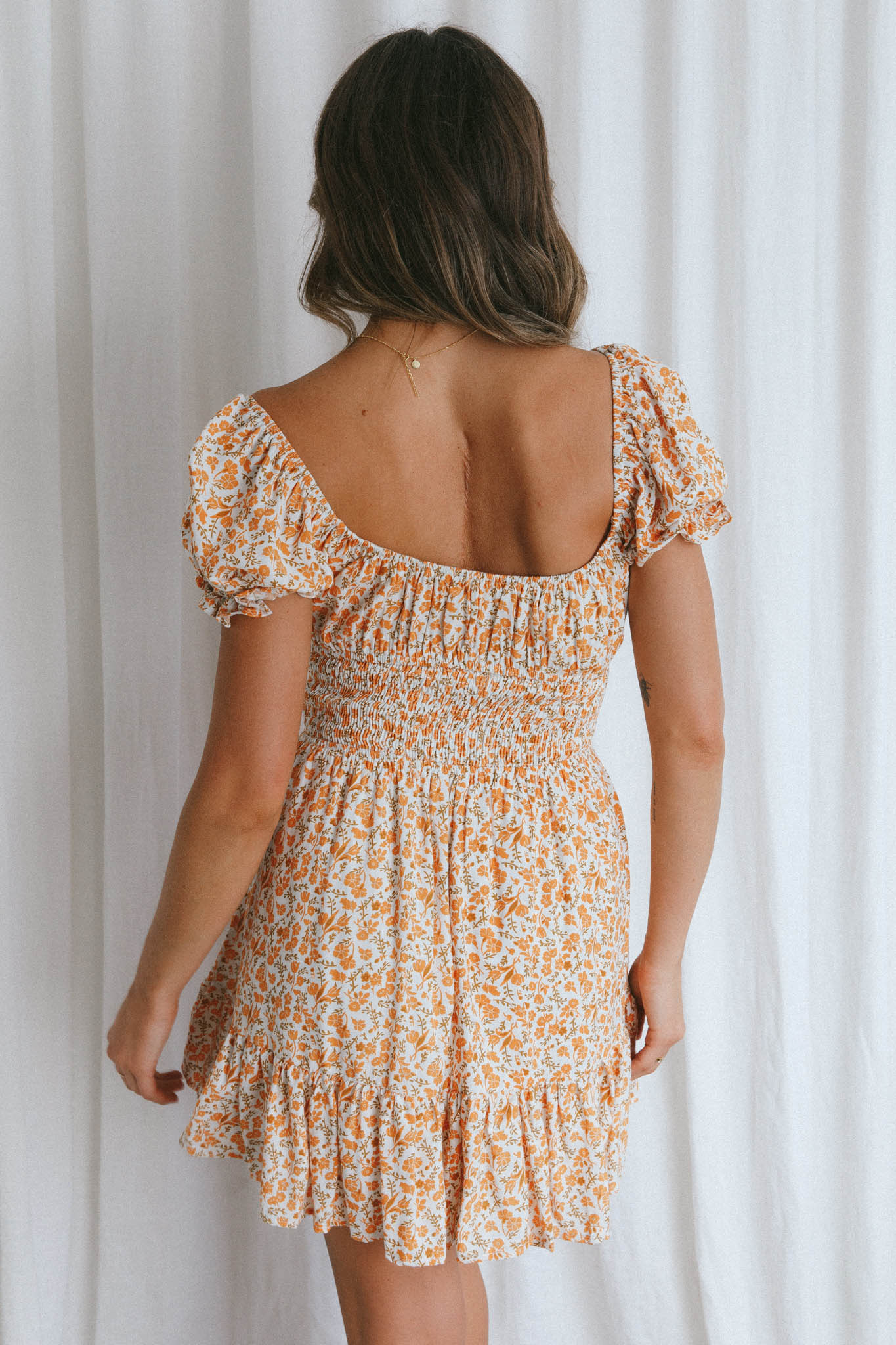 Amilie Shirred Waist Sundress Dainty Floral Mustard Secondary image