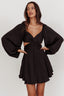 Miraya Balloon Sleeve Twist Mini Dress Black