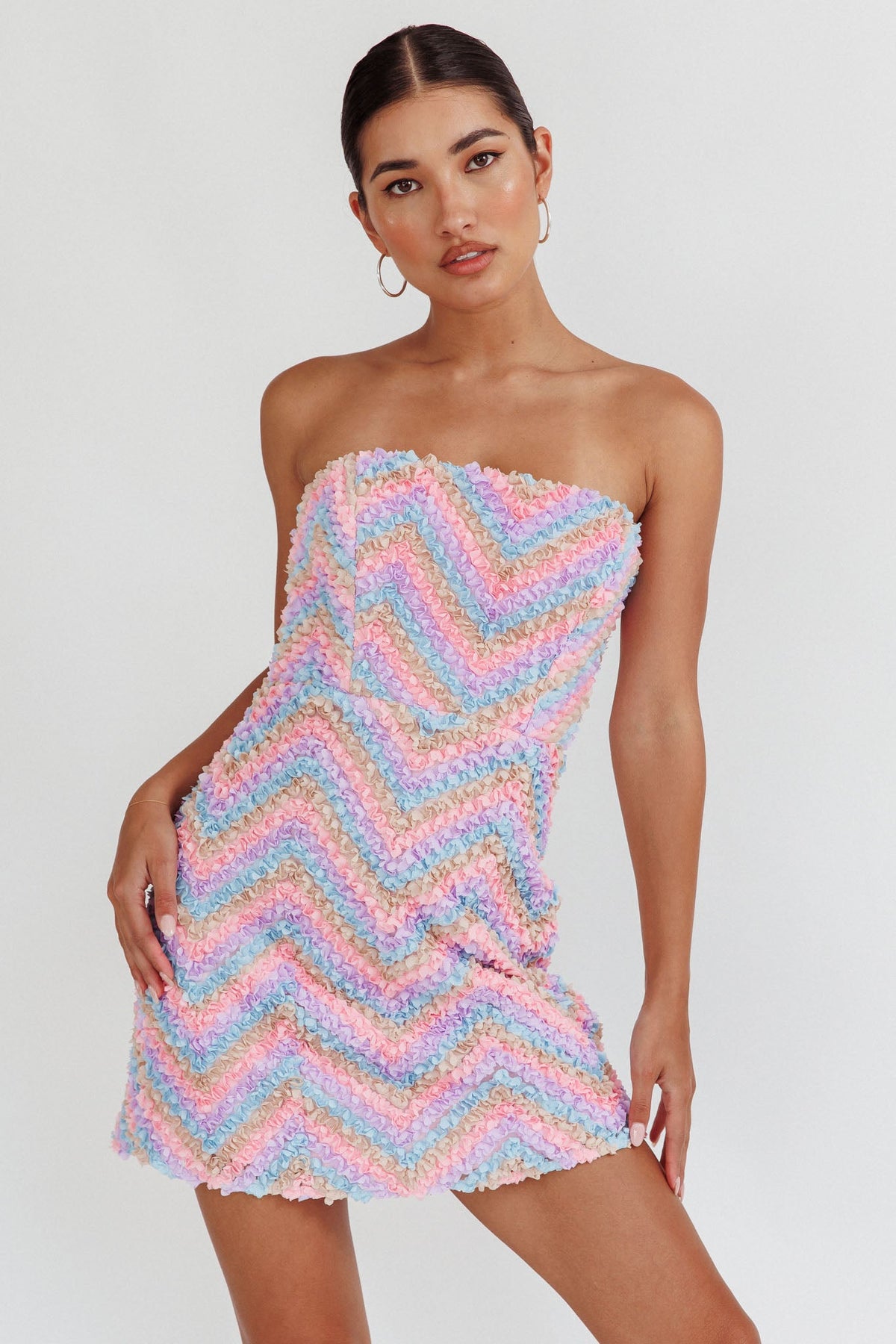 In Paris Embellished Chevron Mini Dress Lilac Main image