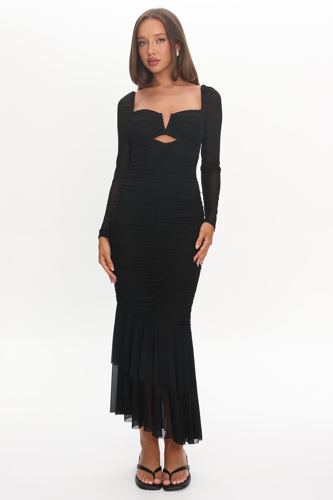 Nadia Long Sleeve Fishtail Midi Dress Black Secondary image