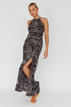 Onella Halterneck Laced Back Maxi Dress Ripple Black