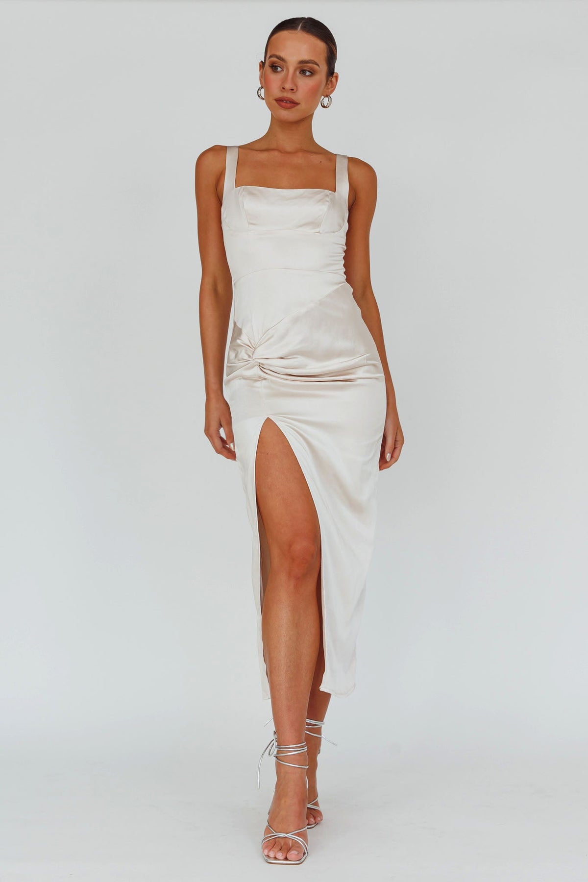 Kristin Knotted Waist Split Midi Dress Champagne Main image