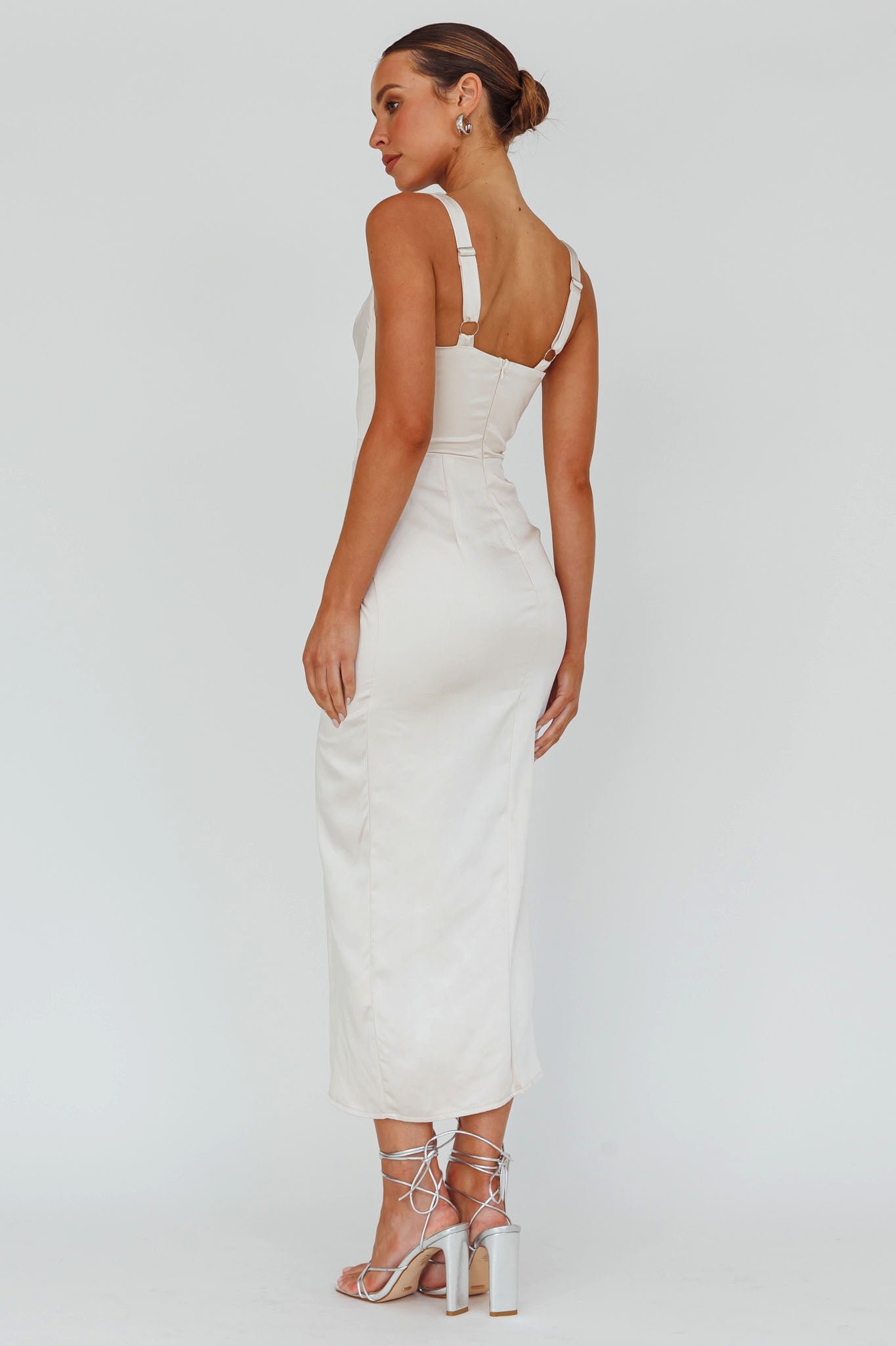 Kristin Knotted Waist Split Midi Dress Champagne Secondary image