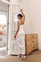 Poser Sequin Bust Split Midi Dress White