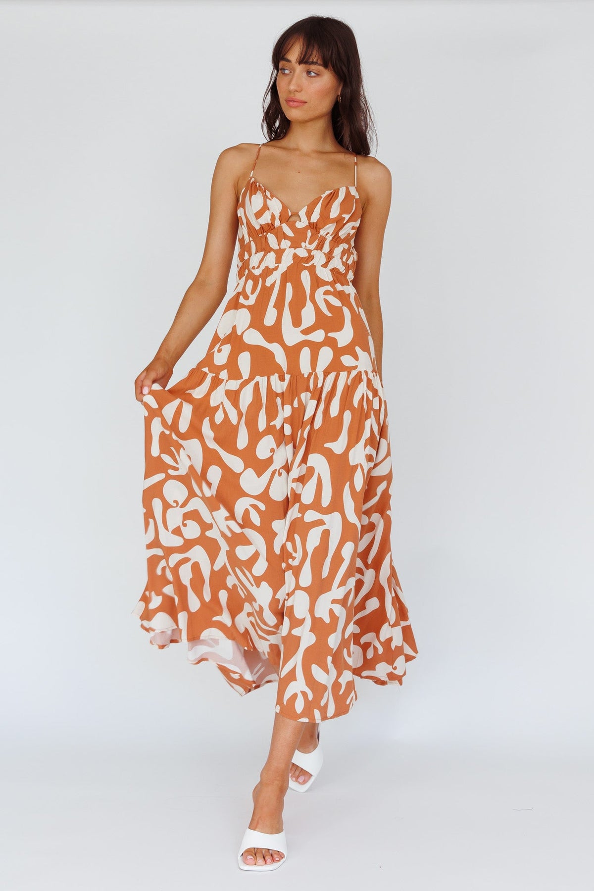 Tiffi Cami Strap Midi Dress Floral Brown Main image