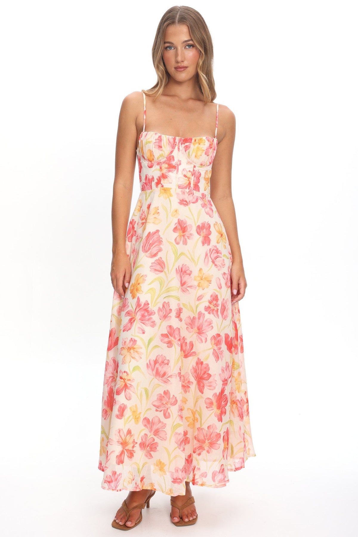 Echoes Tied Back A-Line Maxi Dress Floral Pink