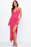 Check Mate Frill Trim Cut-Out Split Dress Pink