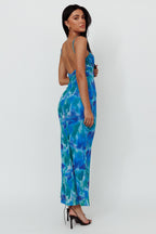 Marrakesh Gathered Bust Maxi Dress Print Blue