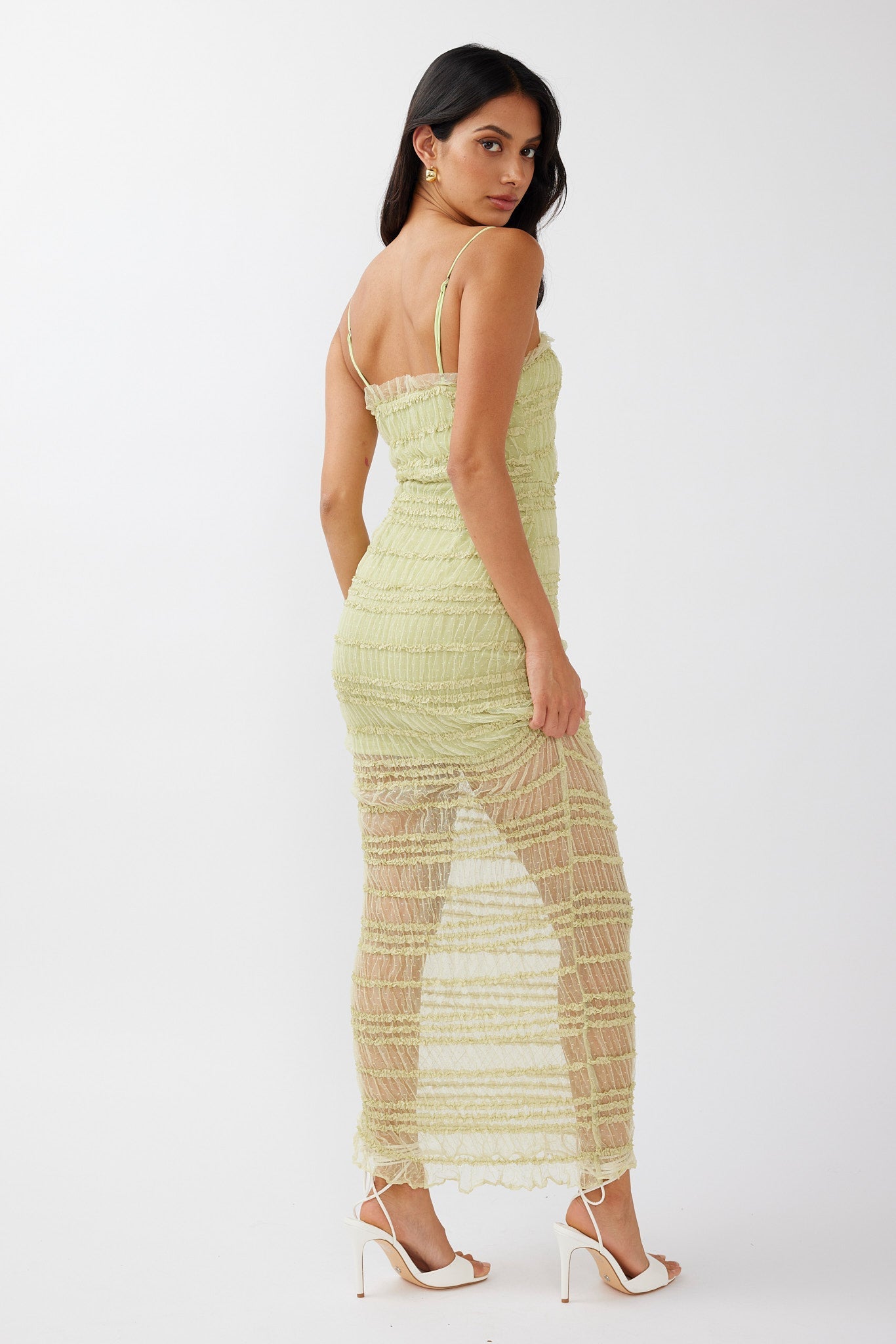Wander & Roam Frill Trim Lace Dress Matcha Secondary image