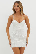 Butterfly Feelings Embellished Mini Dress White