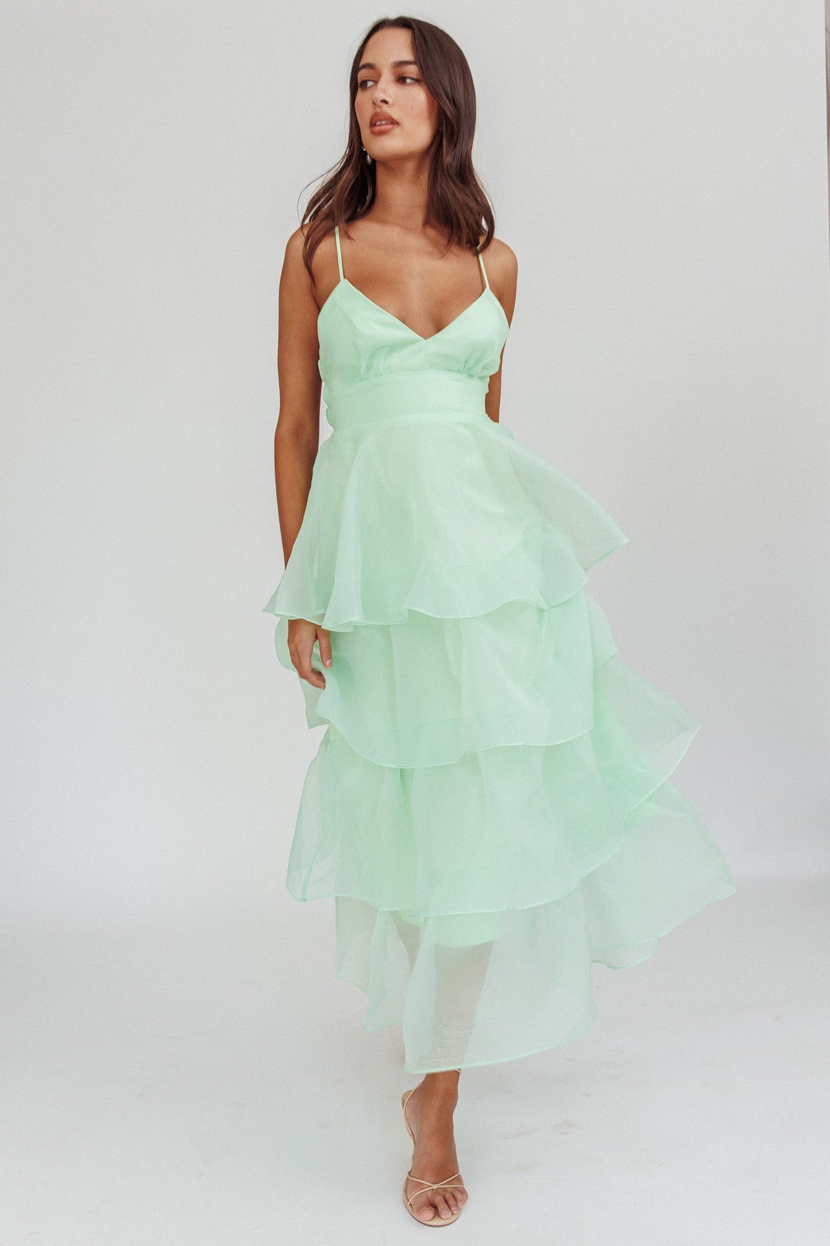Made For You Tiered Ruffle Midi Dress Mint Main image
