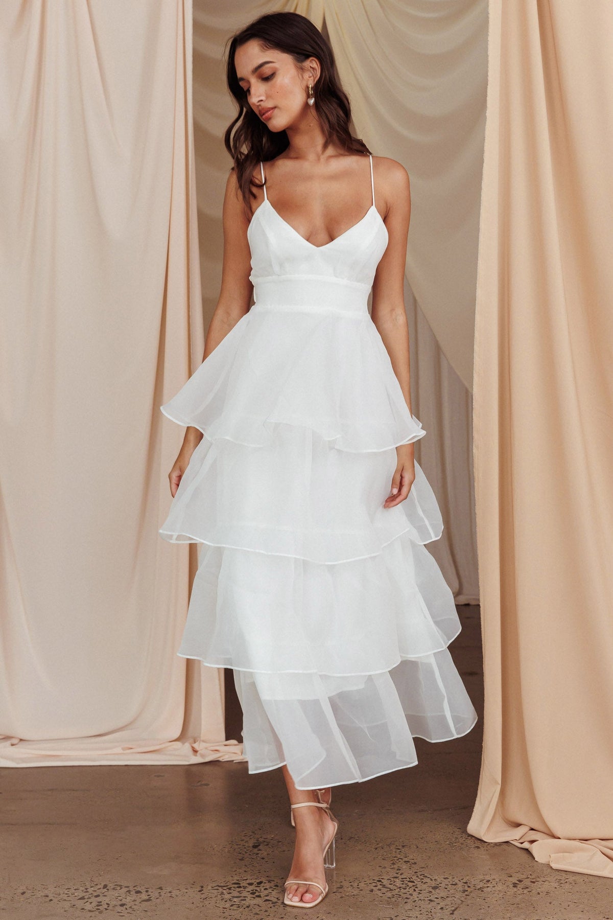 Made For You Tiered Ruffle Midi Dress White Main image