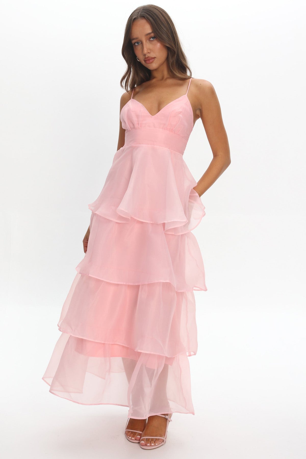 Made For You Tiered Ruffle Midi Dress Pink Main image