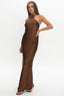 High Roller Flower Decoration Halter Dress Chocolate