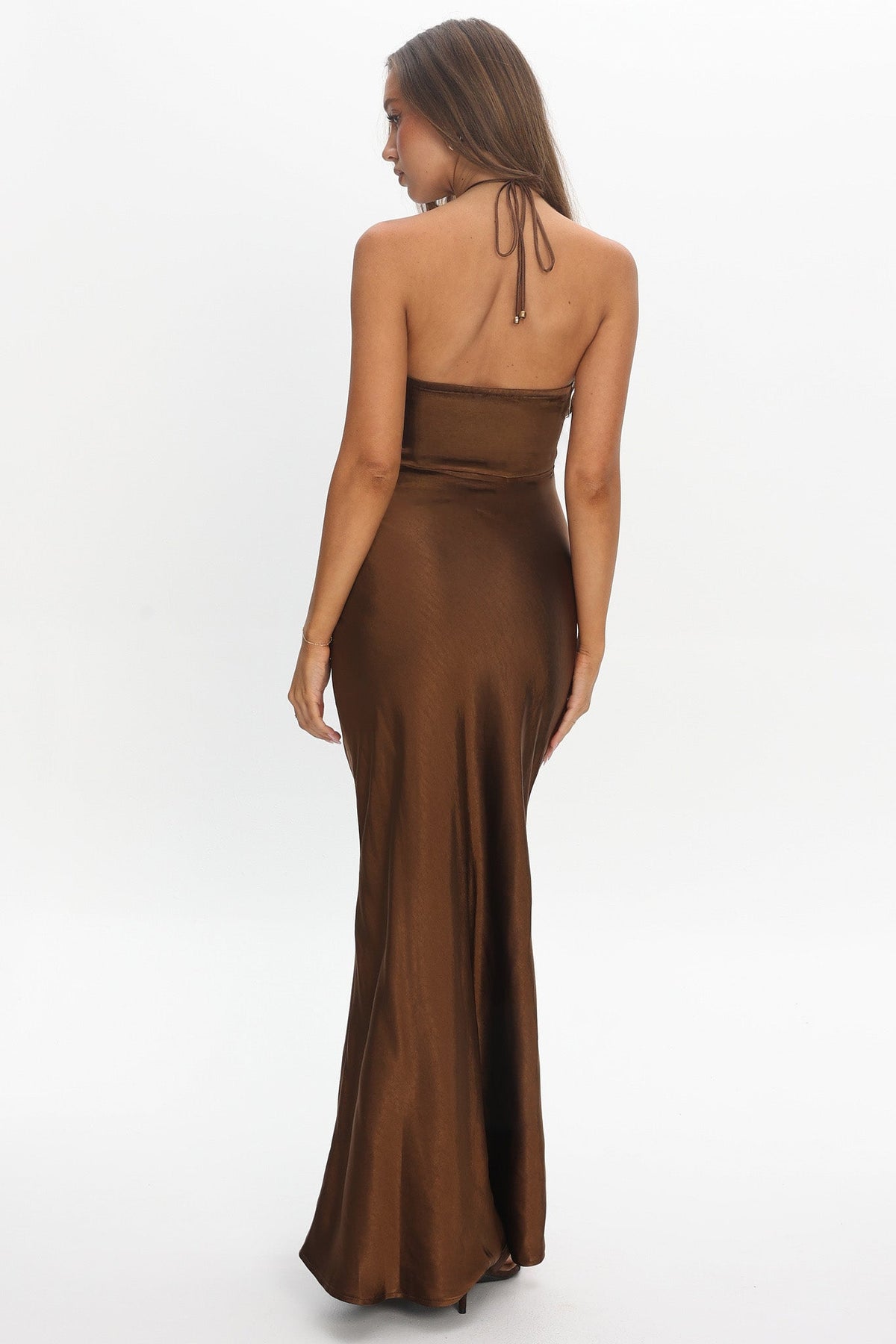 High Roller Flower Decoration Halter Dress Chocolate