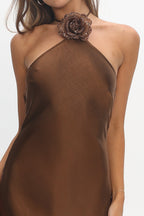 High Roller Flower Decoration Halter Dress Chocolate