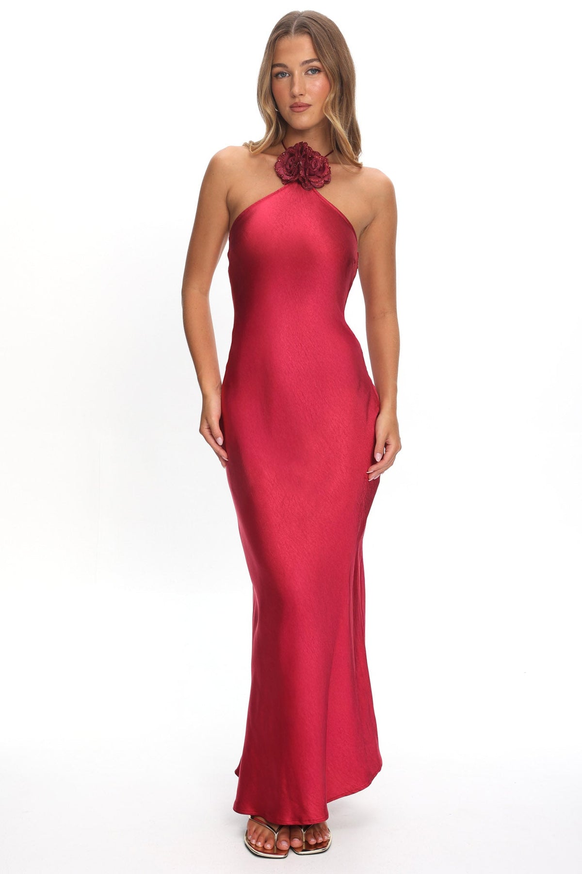 High Roller Flower Decoration Halter Dress Wine Main image