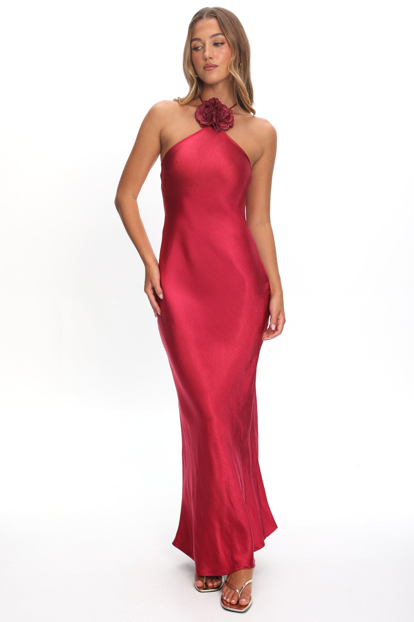High Roller Flower Decoration Halter Dress Wine Secondary image