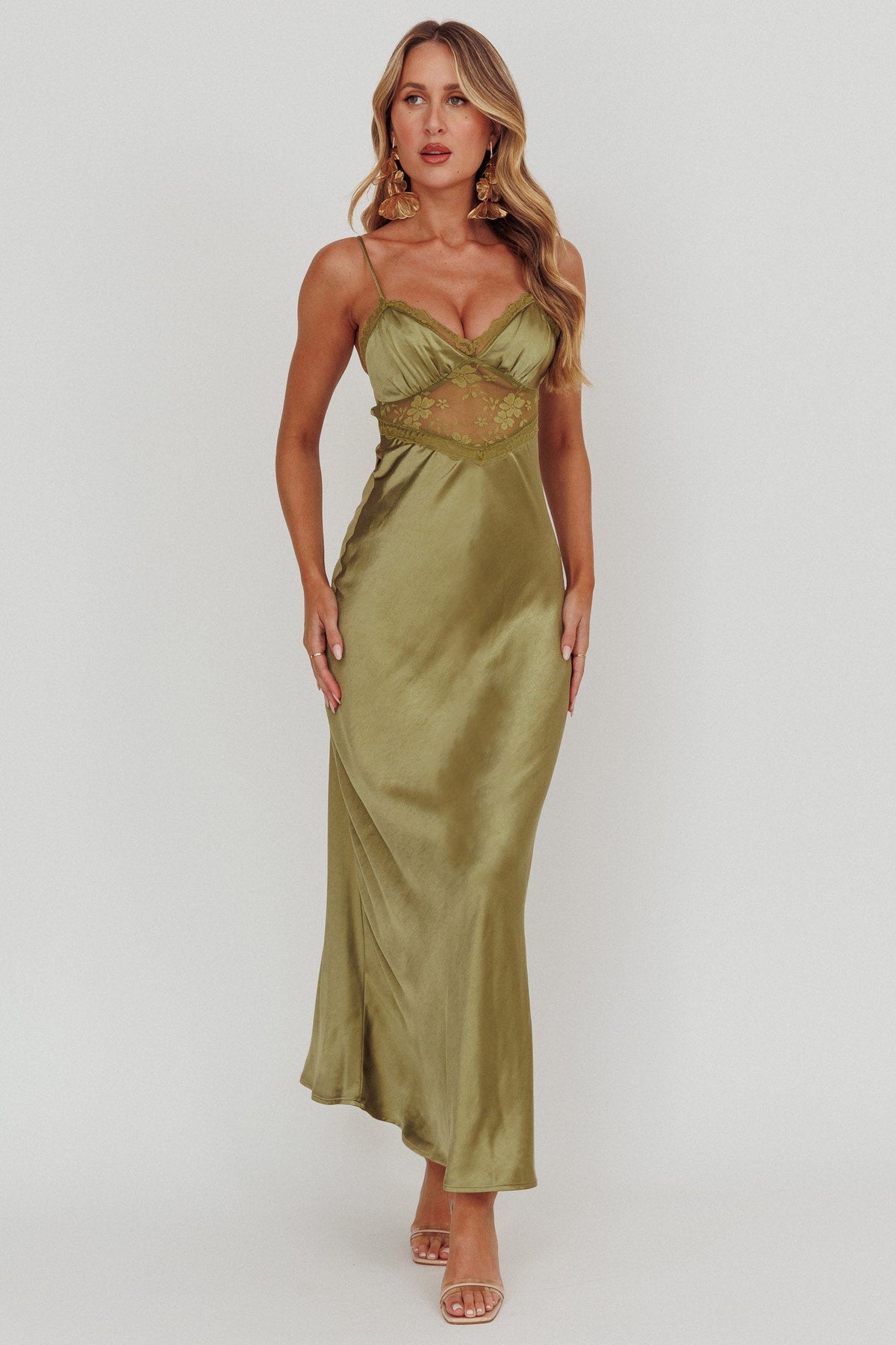 Her theory Lace Trim Maxi Dress Olive Main image