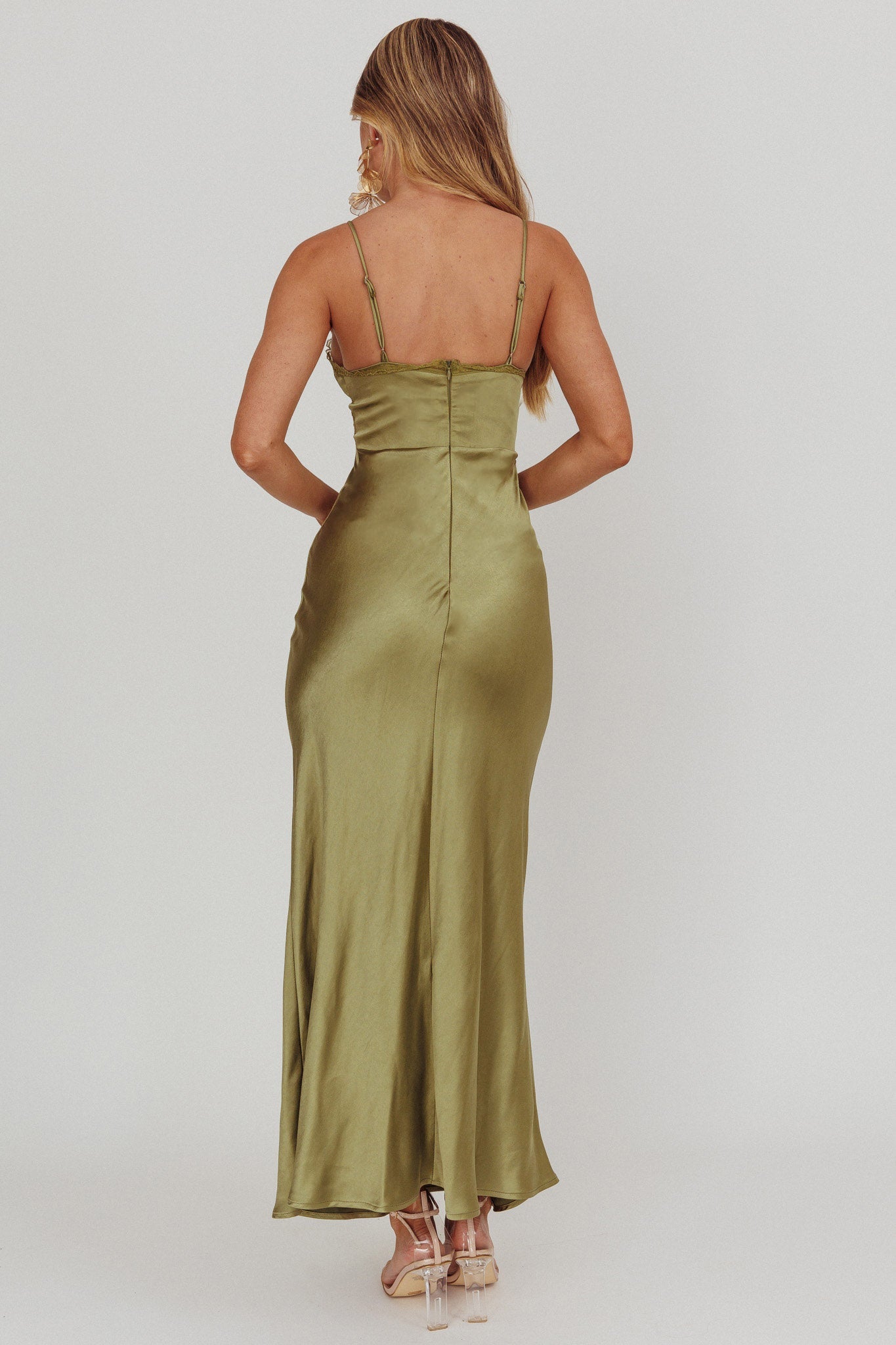 Her theory Lace Trim Maxi Dress Olive Secondary image