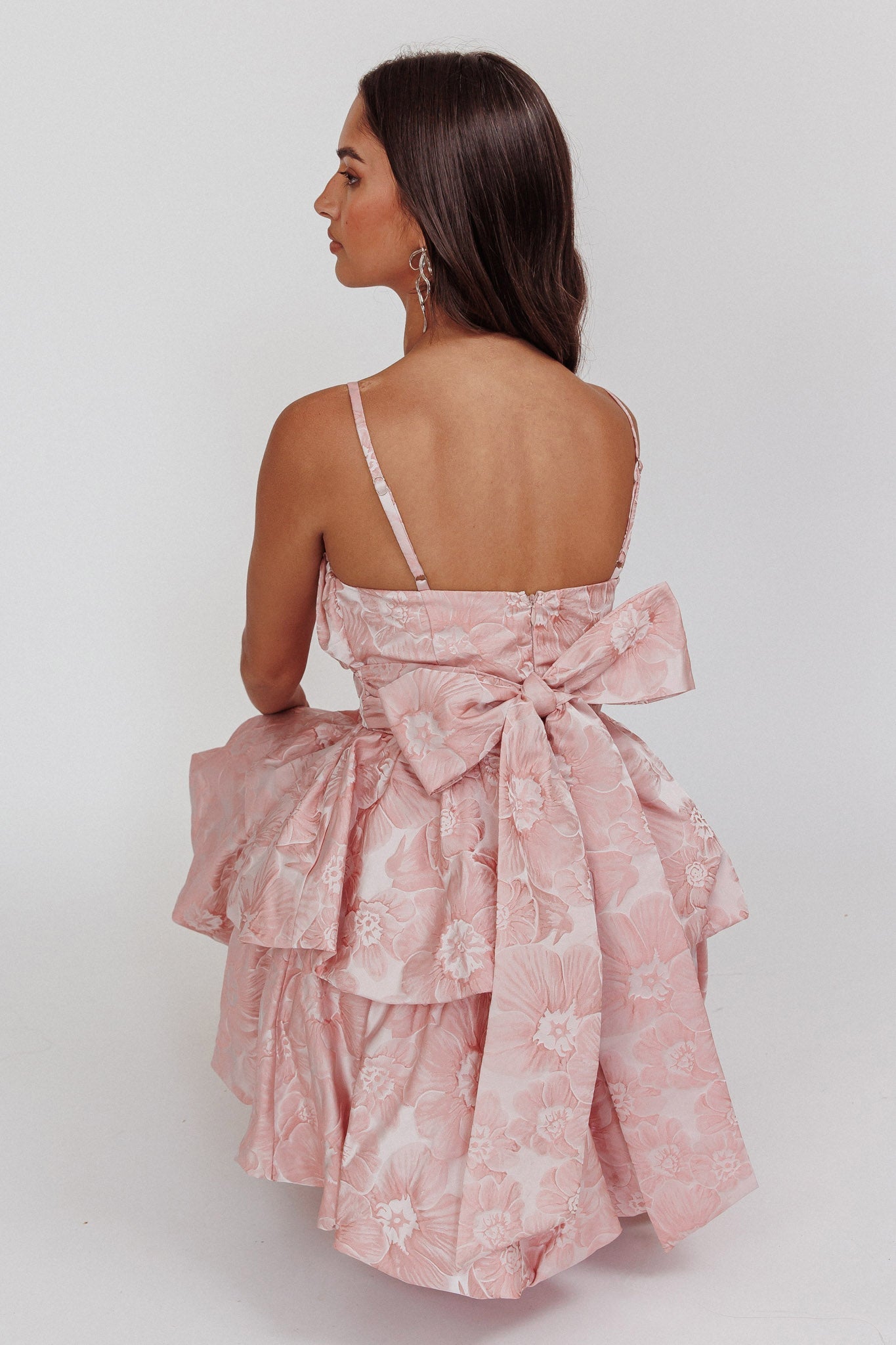 Zilara Bubble Hem Bow Dress Jacquard Pink Secondary image
