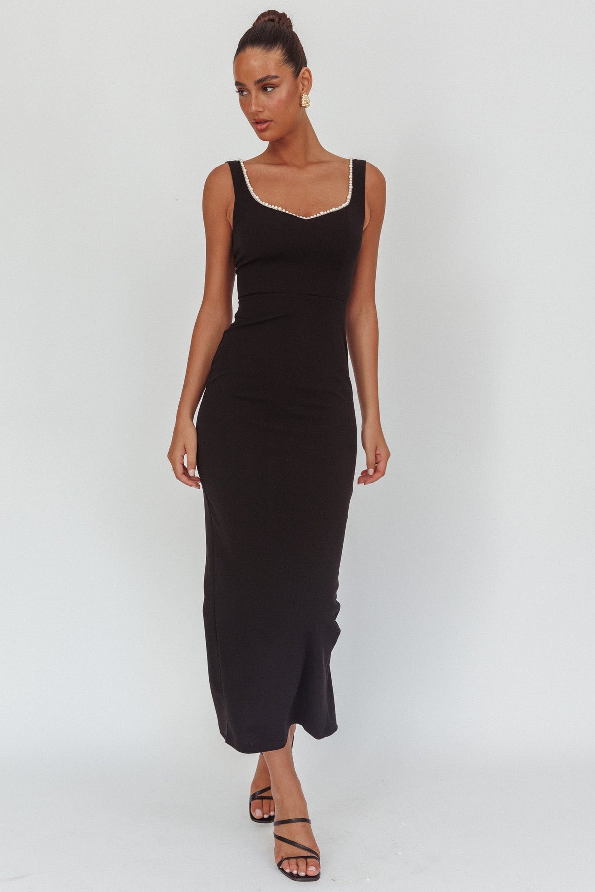 This Magic Moment Pearl Trim Maxi Dress Black Main image