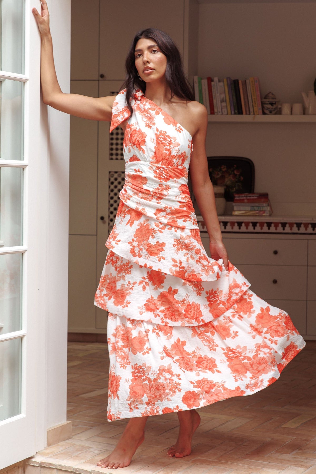 Kenny One Shoulder Tiered Maxi Dress Orange Main image