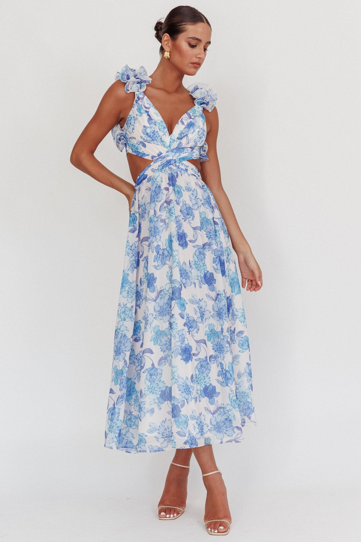 Madara Lace-Up Back Maxi Dress Floral Blue Main image