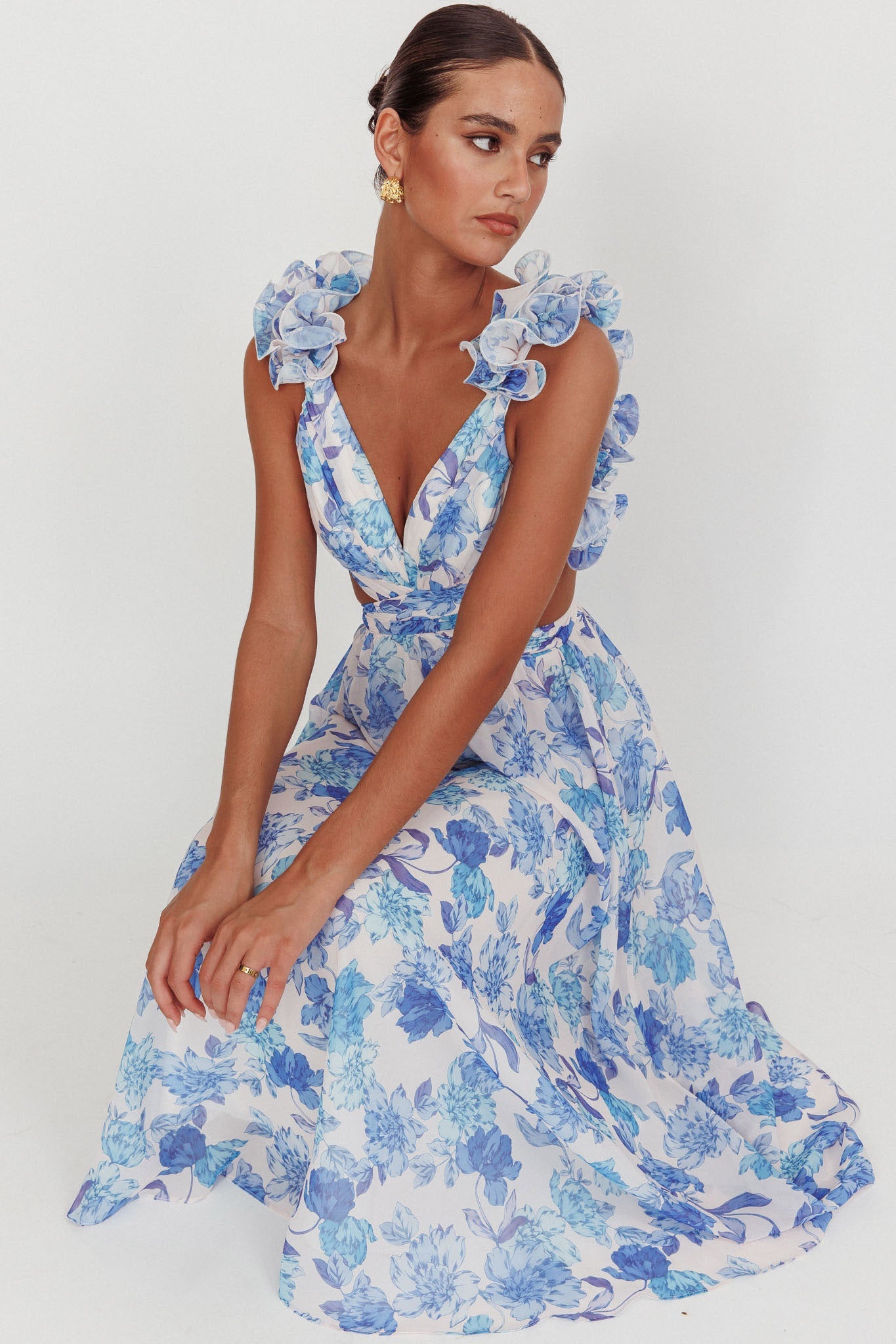 Madara Lace-Up Back Maxi Dress Floral Blue Secondary image