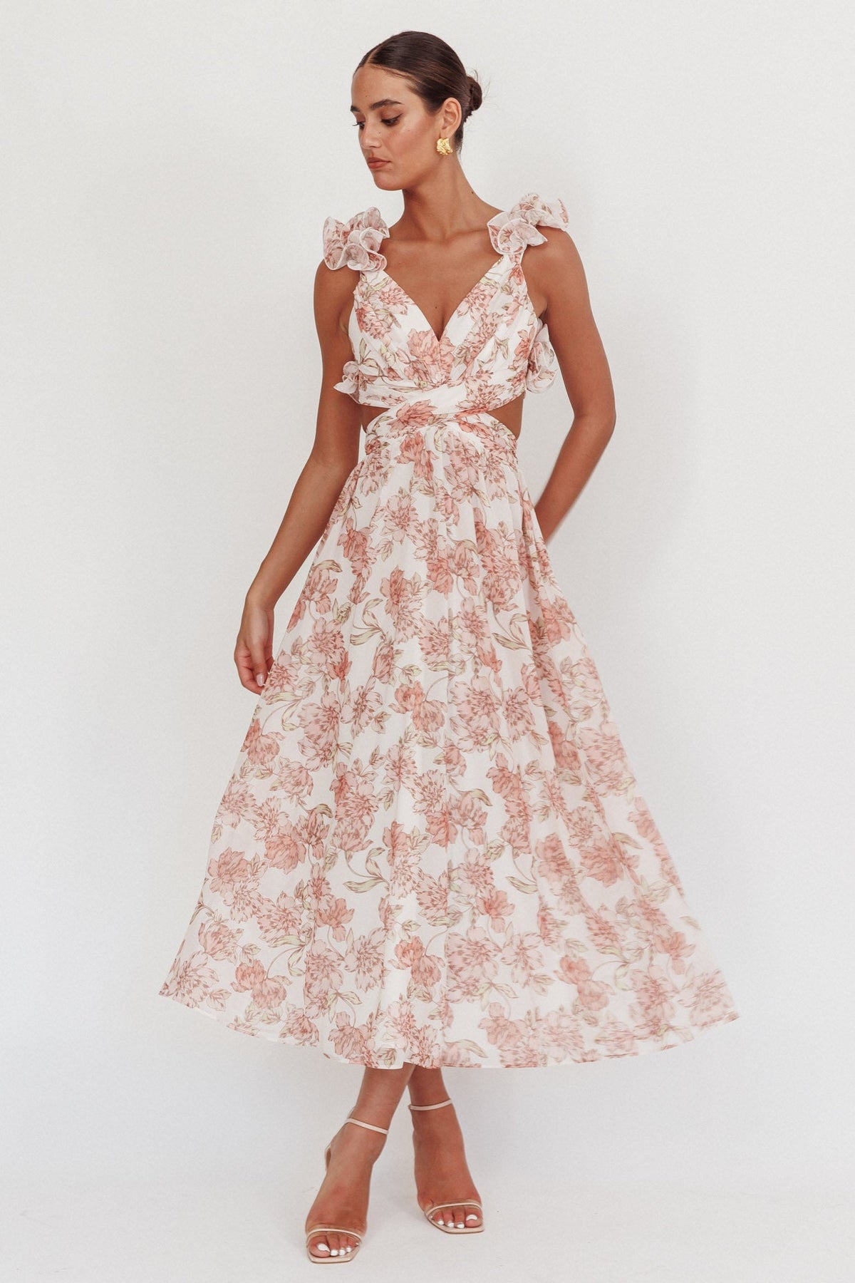 Madara Lace-Up Back Maxi Dress Floral Peach Main image