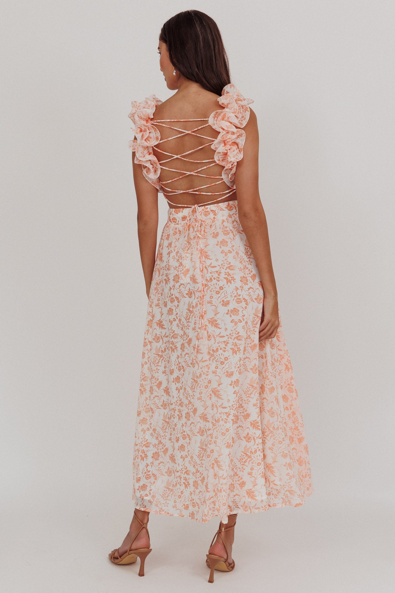 Madara Lace-Up Back Maxi Dress Flowers Orange Secondary image