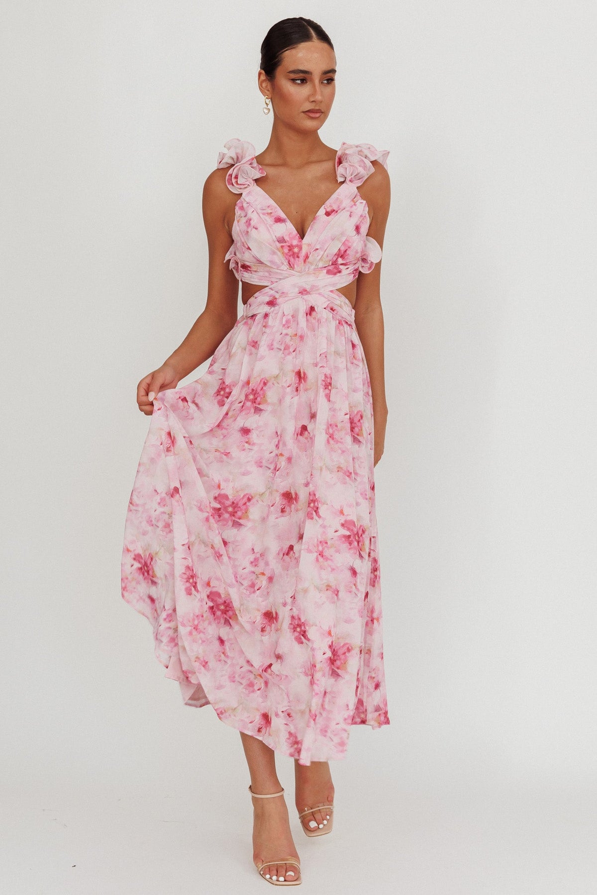 Madara Lace-Up Back Floral Maxi Dress Lilac Main image