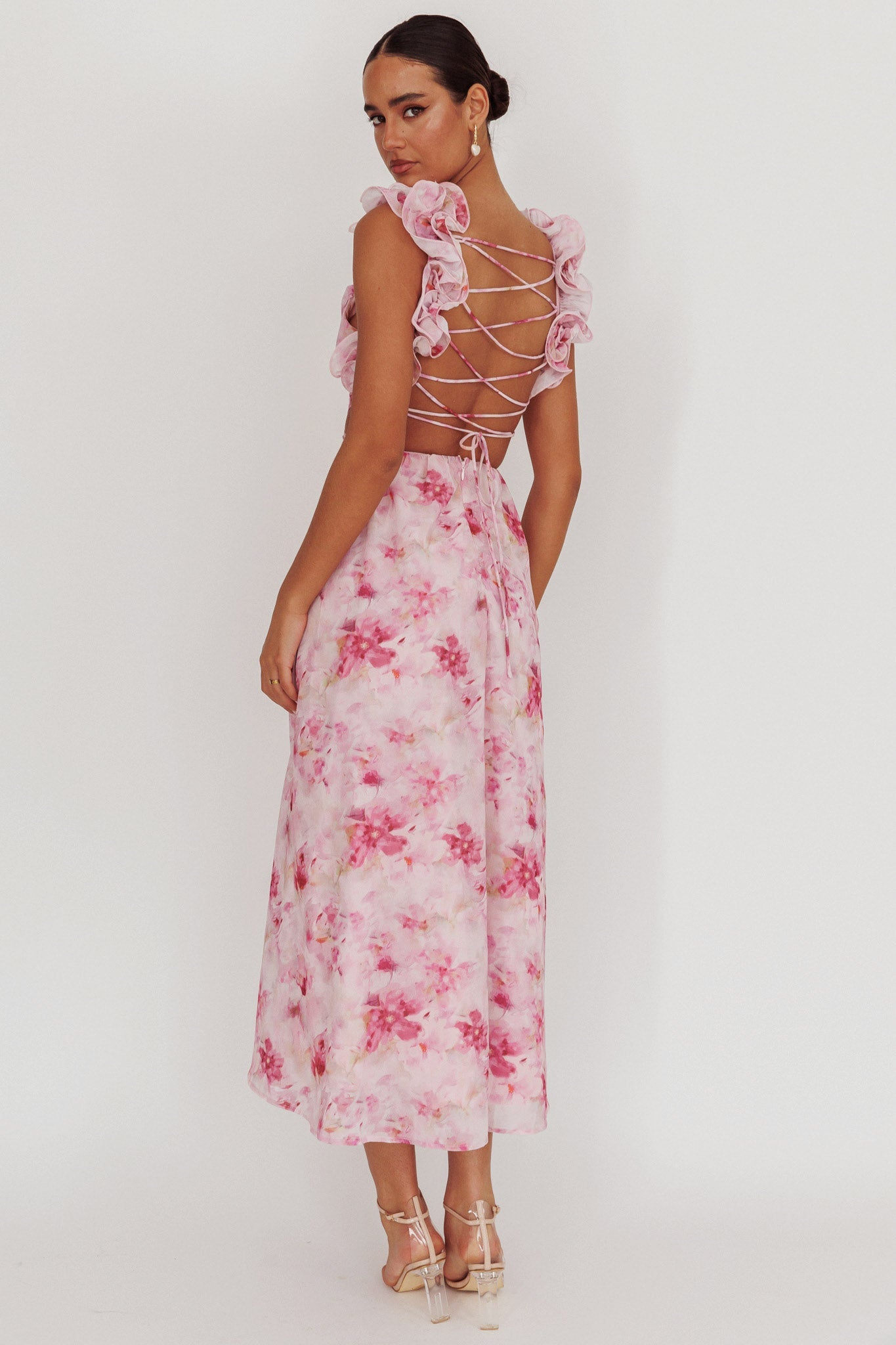 Madara Lace-Up Back Floral Maxi Dress Lilac Secondary image