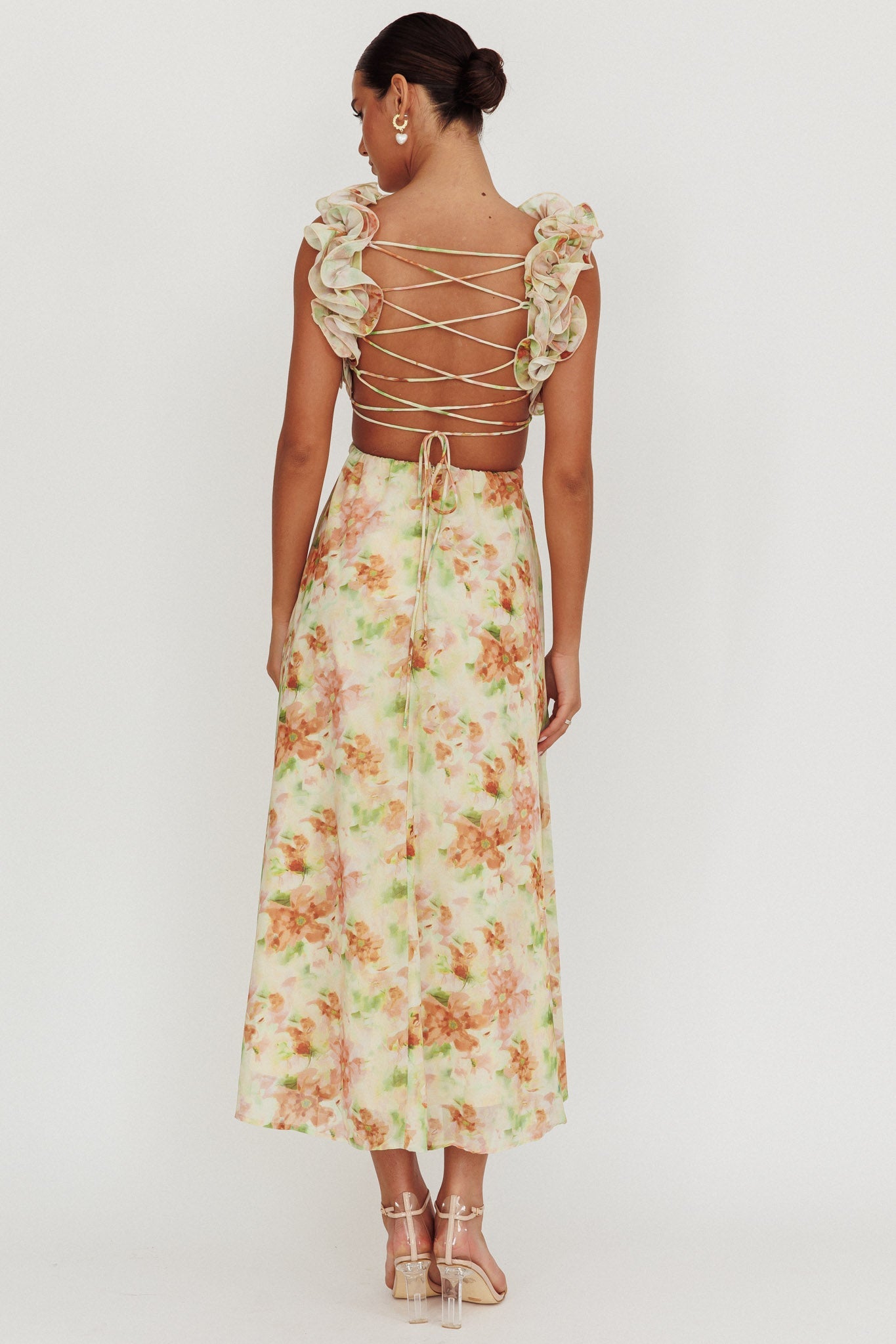 Madara Lace-Up Back Floral Maxi Dress Orange Secondary image