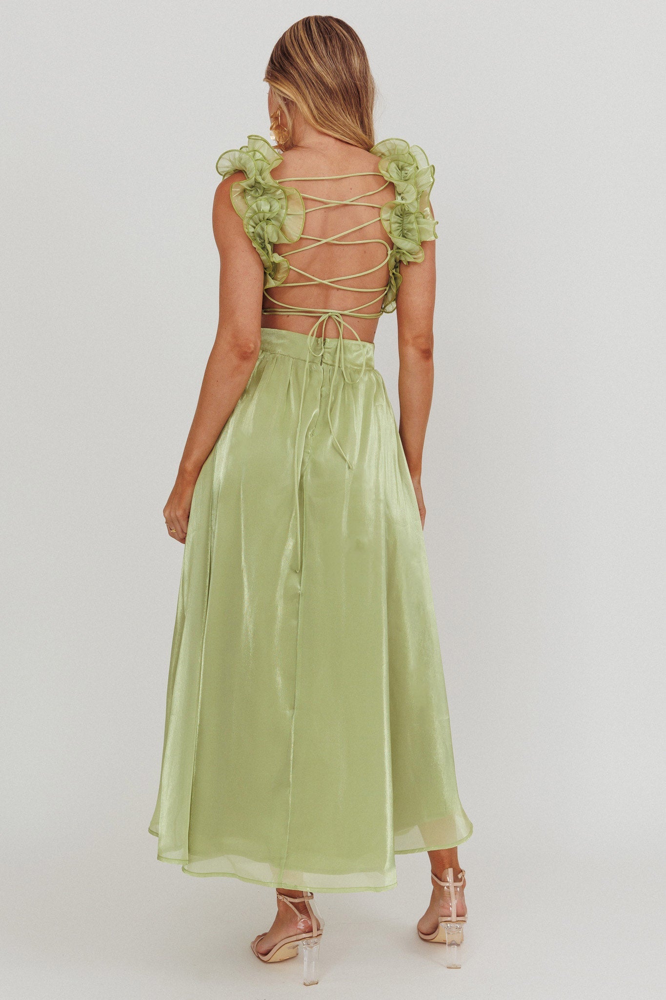 Madara Lace-Up Back Maxi Dress Sage Secondary image