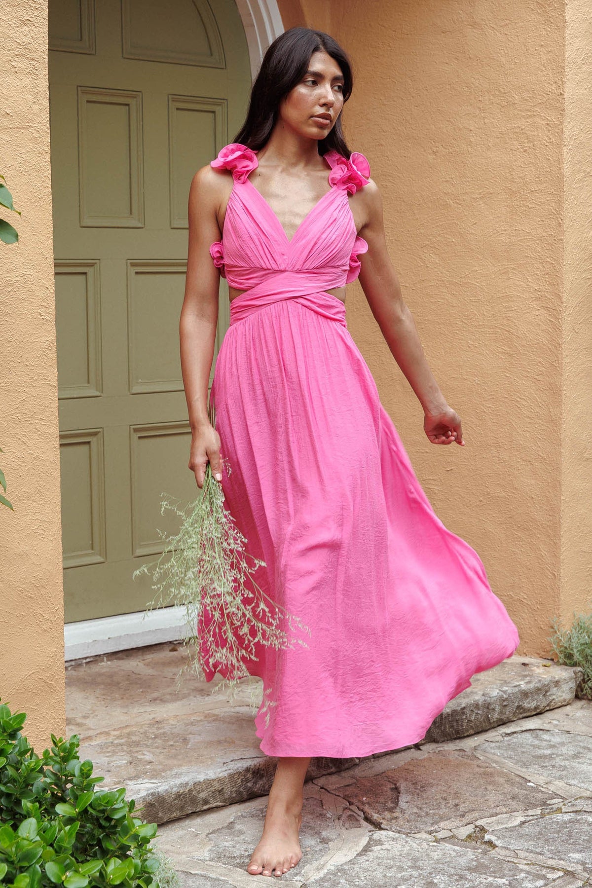 Madara Laced Back Ruffle Dress Hot Pink Main image