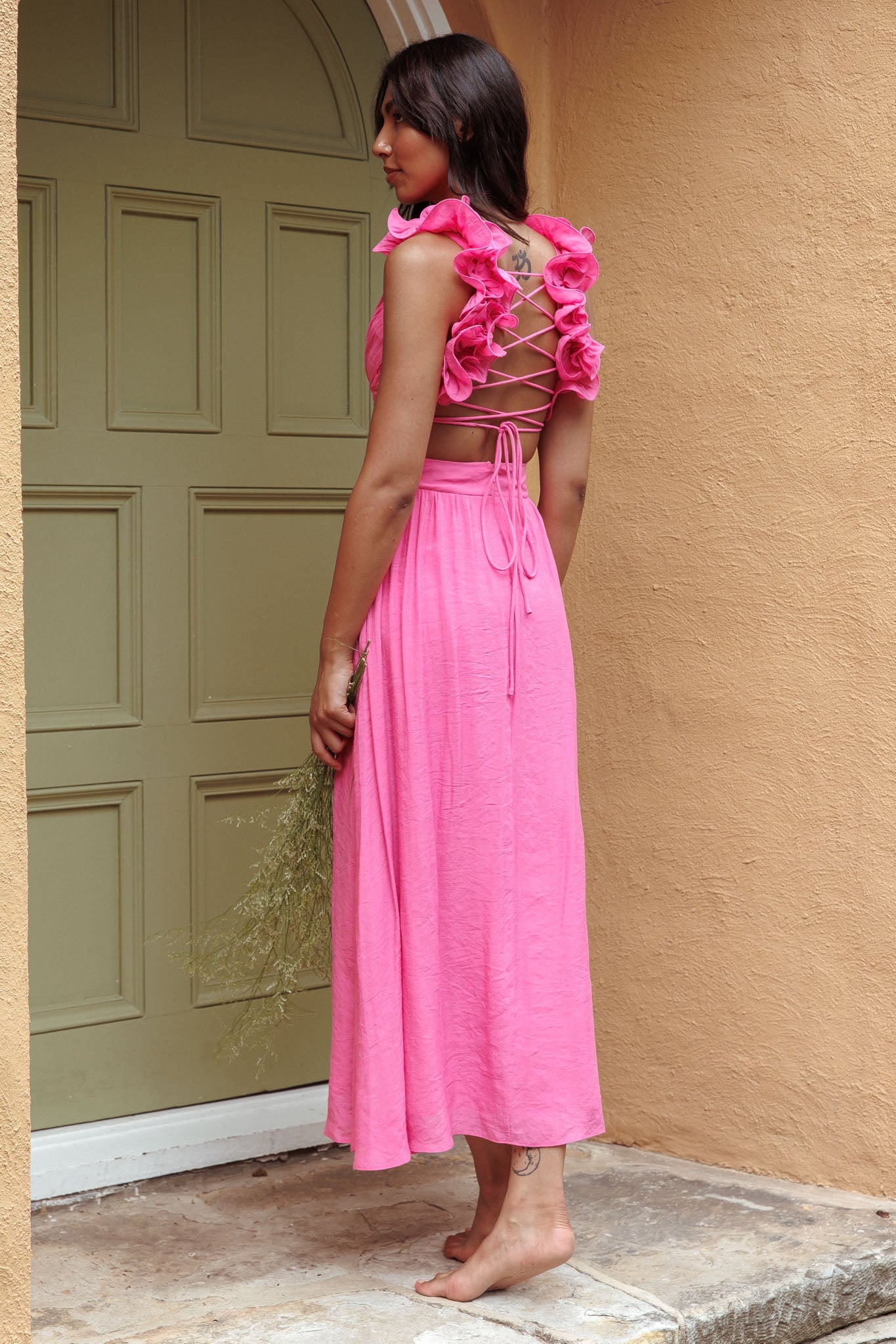 Madara Laced Back Ruffle Dress Hot Pink Secondary image