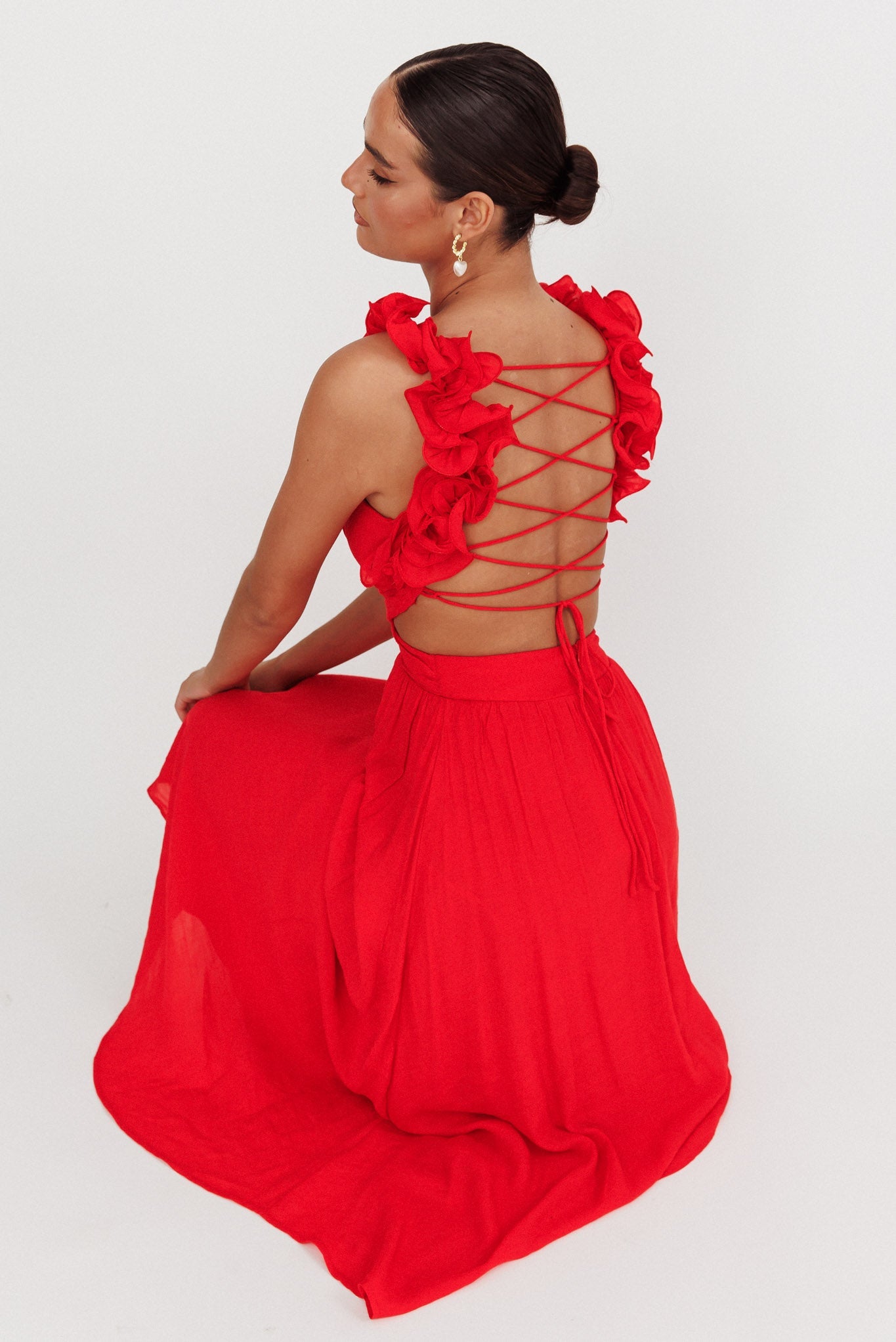 Madara Laced Back Ruffle Dress Red Secondary image