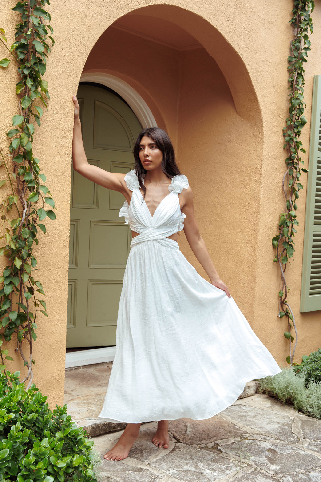 Madara Laced Back Ruffle Dress White Secondary image