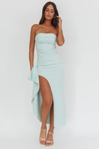 Cha Cha Strapless Thigh Split Dress Sage