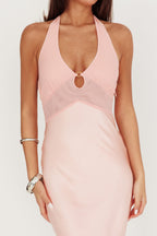 Jaila Mesh Bodice Halter Maxi Dress Peach