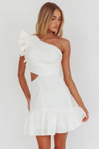 Deanna One-Shoulder Cut-Out Mini Dress White