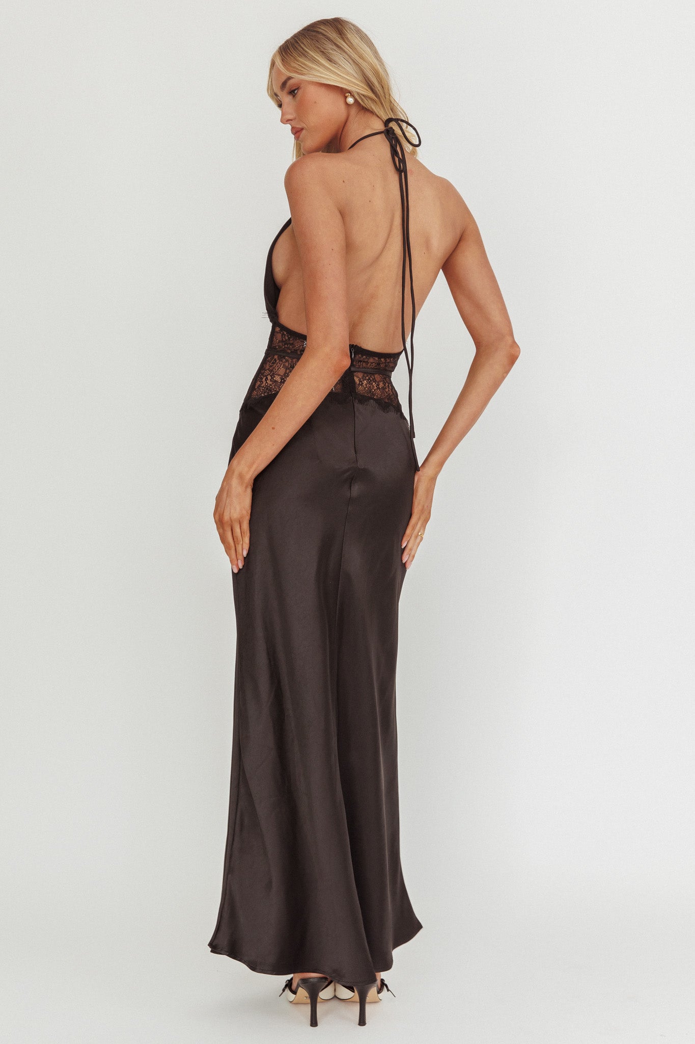 Tarly Lace Waist Halter Maxi Dress Black Secondary image